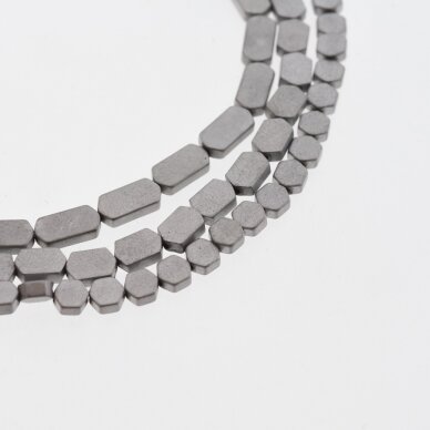 Hematite, Reconstituted, Matte Flat Hexagon Bead, Nickel Grey, 39-40 cm/strand, 3x5 mm