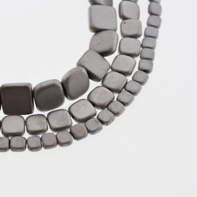 Hematite, Reconstituted, Matte Flat Rounded Square Bead, Nickel Grey, 39-40 cm/strand, 3 mm