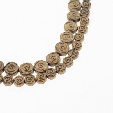 Hematite, Reconstituted, Matte Rose Bead, Khaki Gold, 39-40 cm/strand, 6, 8, 10 mm