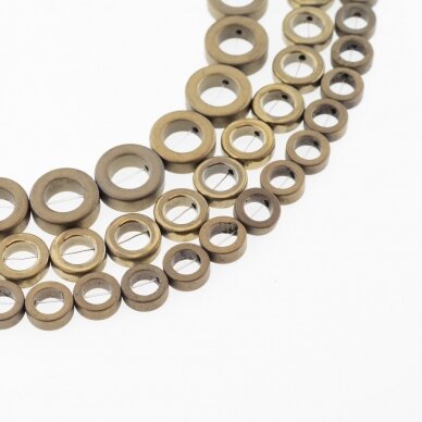 Hematite, Reconstituted, Matte Ring Bead, Khaki Gold, 39-40 cm/strand, 8, 10, 12, 14, 16 mm