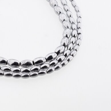 Hematite, Reconstituted, Oval Bead, Nickel Grey, 39-40 cm/strand, 3x5, 4x8, 5x8 mm