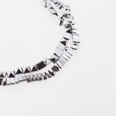 Hematite, Reconstituted, Pyramid Bead, Double Drilled, Nickel Grey, 39-40 cm/strand, 6x3, 6x6 mm