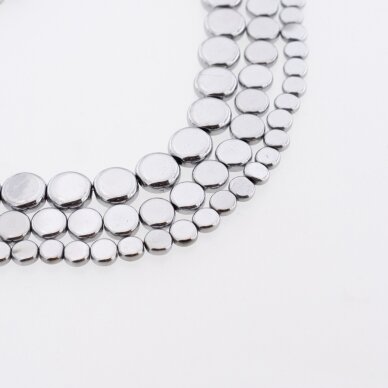 Hematite, Reconstituted, Flat Disc Bead, Nickel Grey, 39-40 cm/strand, 4 mm