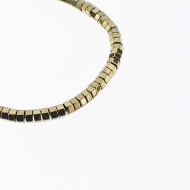 Hematite, Reconstituted, Hexagon Rondelle Bead, Khaki Gold, 39-40 cm/strand, 2x1, 3x1, 3x2, 4x1, 5x1, 6x2, 6x3 mm