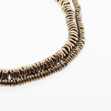 Hematite, Reconstituted, Bended Round Rondelle Bead, Khaki Gold, 39-40 cm/strand, 4x1, 6x1 mm