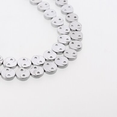 Hematite, Reconstituted, Yin-Yang Symbol Bead, Nickel Grey, 39-40 cm/strand, 10 mm