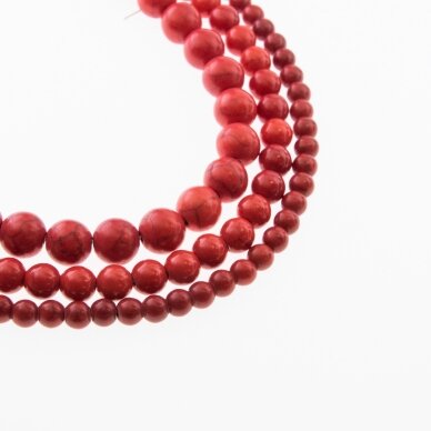 Howlite, Imitation, Dyed, Round Bead, Red, 37-39 cm/strand, 4, 6, 8, 10, 12, 14 mm