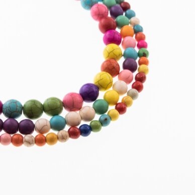 Howlite, Imitation, Dyed, Round Bead, Mixed Colors, 37-39 cm/strand, 4, 6, 8, 10, 12, mm