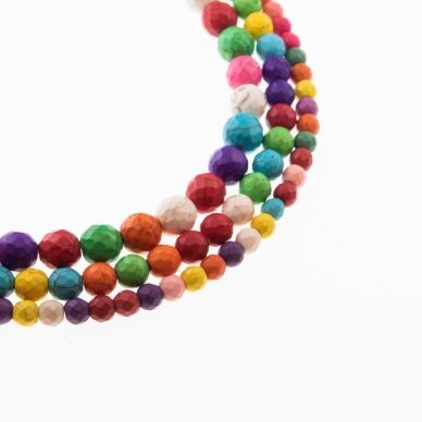 Howlite, Imitation, Dyed, Faceted Round Bead, Mixed Colors, 37-39 cm/strand, 4, 6, 8, 10, 12 mm