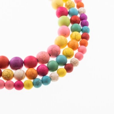 Howlite, Imitation, Dyed, Matte Round Bead, Mixed Colors, 37-39 cm/strand, 4, 6, 8, 10, 12 mm