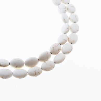 Howlite, Imitation, Puffed Oval Bead, Beige, 37-39 cm/strand, 10x14 mm