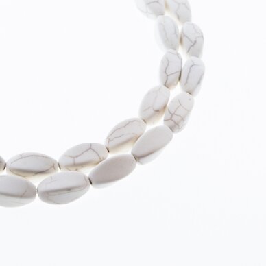 Howlite, Imitation, Matte Twisted Four-sided Oval Bead, Beige, 37-39 cm/strand, 8x18 mm