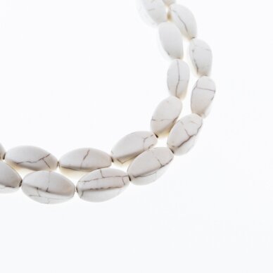 Howlite, Imitation, Twisted Four-sided Oval Bead, Beige, 37-39 cm/strand, 8x18 mm