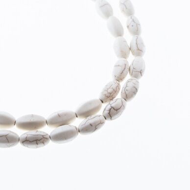 Howlite, Imitation, Six-sided Oval Bead, Beige, 37-39 cm/strand, 8x14 mm