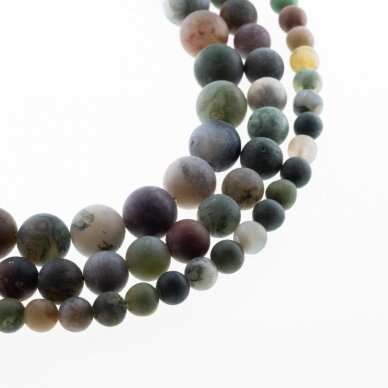 Indian Agate, Natural, B Grade, Matte Round Bead, Green, 37-39 cm/strand, 4, 6, 8, 10, 12, 14 mm