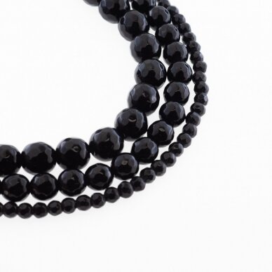 Black Onyx Imitation, Faceted Round Bead, 37-39 cm/strand, 4, 6, 8, 10, 12, 14, 16 mm