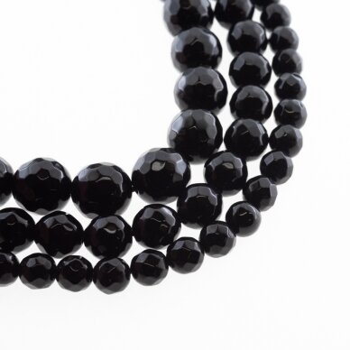 Black Onyx, Natural, AB Grade, Dyed, Faceted Round Bead, 37-39 cm/strand, 4, 6, 8, 10, 12, 14 mm