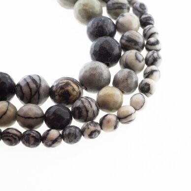 Black Silk Stone/Black Veined Stone (Onyx Marble), Natural, AB Grade, Faceted Round Bead, 37-39 cm/strand, 4, 6, 8, 10, 12 mm