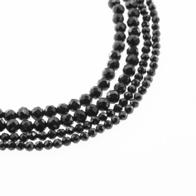 Black Spinel, Natural, B Grade, Faceted Round Bead, 37-39 cm/strand, 2, 3 mm