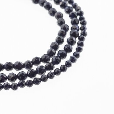 Blue Goldstone/Aventurine Glass, Synthetic, A Grade, Faceted Round Bead, 37-39 cm/strand, 2, 3, 4 mm