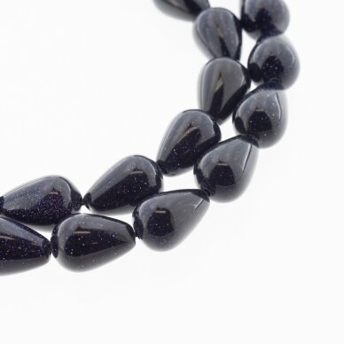 Blue Goldstone/Aventurine Glass, Synthetic, AB Grade, Teardrop Bead, 37-39 cm/strand, 10x15 mm