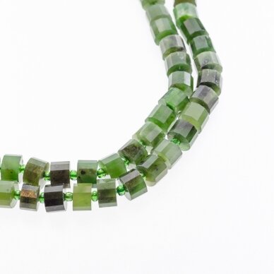 Canadian Nephrite Jade, Natural, C Grade, Faceted Hand-cut Heishi Rondelle Bead, Dark Green, 37-39 cm/strand, about 8x5 mm