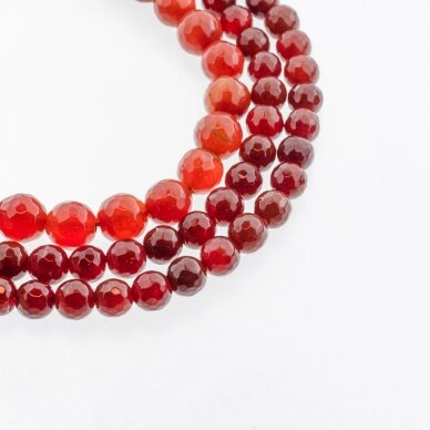 Carnelian, Natural, B Grade, Dyed, Faceted Round Bead, Red, 37-39 cm/strand, 4, 6, 8, 10, 12, 14, 16 mm