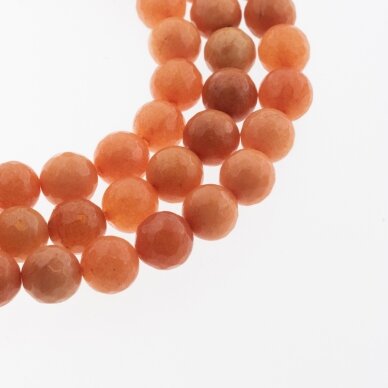 Chinese White Jade (Quartz), Natural, Dyed, Faceted Round Bead, #20 Orange, 37-39 cm/strand, 6, 8, 10, 12 mm