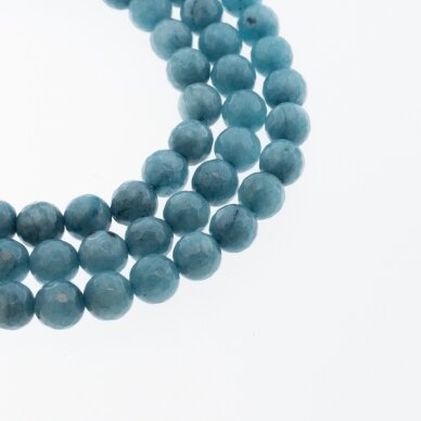 Chinese White Jade (Quartz), Natural, Dyed, Faceted Round Bead, #45 Dark Sky Blue, 37-39 cm/strand, 6, 8, 10, 12 mm