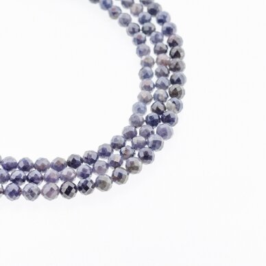 Corundum (Sapphire), Natural, D Grade, Faceted Round Bead, Dark Blue, 37-39 cm/strand, 4 mm