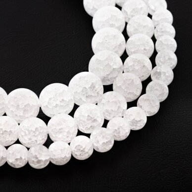 Crackle Quartz/Ice Flake Quartz, Reconstituted, Matte Round Bead, White, 37-39 cm/strand, 4, 6, 8, 10, 12, 14, 16, 18, 20 mm