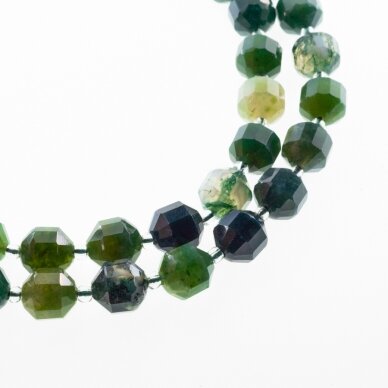 Moss Agate, Natural, B Grade, Faceted Hand-cut Roller Bead, Green, 37-39 cm/strand, about 10 mm