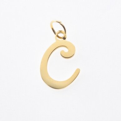 Stainless steel letter 'C' pendant, gold plated, gold color, wide-10 mm, length-17 mm, hole size-4 mm