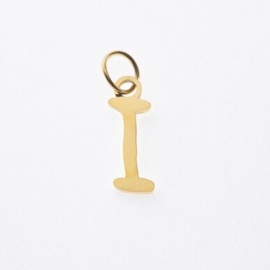 Stainless steel letter 'I' pendant, gold plated, gold color, wide-10 mm, length-17 mm, hole size-4 mm