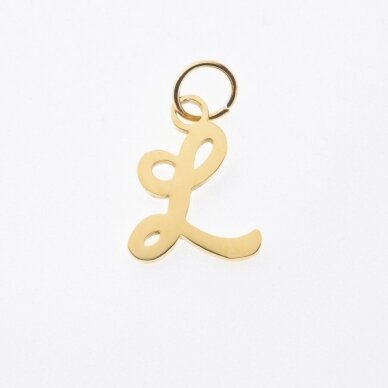 Stainless steel letter 'L' pendant, gold plated, gold color, wide-10 mm, length-17 mm, hole size-4 mm