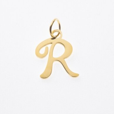 Stainless steel letter 'R' pendant, gold plated, gold color, wide-10 mm, length-17 mm, hole size-4 mm