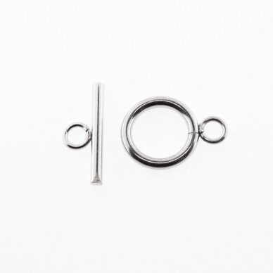 Stainless steel toggle clasp, silver color, ring size: 17.5, 18, 19.5 mm, hole-2 mm, bar: 13x7x2 mm, hole-2 mm