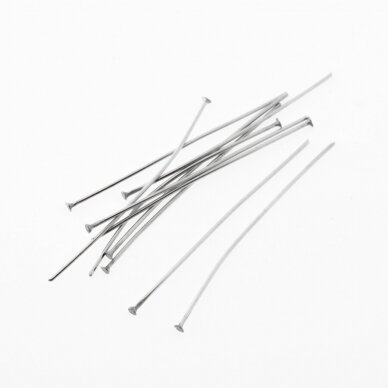 Stainless steel flat head pins, silver color, line diameter-0.7 mm, head size-1.3 mm, 20 pcs