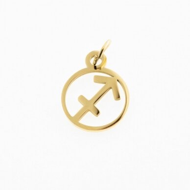 Stainless steel zodiac sign pendant, sagittarius, gold plated, gold color, width-11 mm, length-16 mm