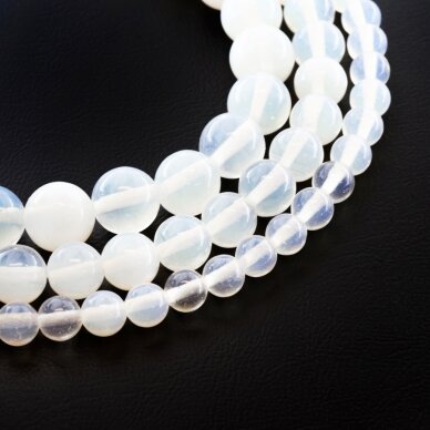 Opalite/Sea Opal Glass, AB Grade, Round Bead, Translucent White, 37-39 cm/strand, 4, 6, 8, 10, 12, 14 mm