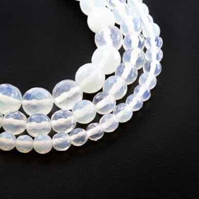 Opalite/Sea Opal Glass, AB Grade, Faceted Round Bead, Translucent White, 37-39 cm/strand, 4, 6, 8, 10, 12, 14 mm