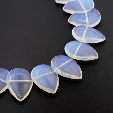 Opalite/Sea Opal Glass, AB Grade, Overlapped Flat Teardrop Bead, Translucent White, 37-39 cm/strand, 22x32 mm