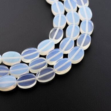 Opalite/Sea Opal Glass, AB Grade, Flat Oval Bead, Translucent White, 37-39 cm/strand, 10x15 mm