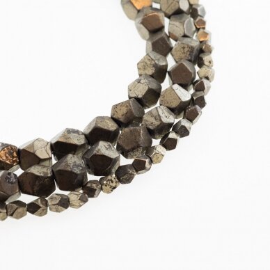 Pyrite, Natural, AB Grade, Polygon Bead, Khaki Gold, 37-39 cm/strand, about 4x4x4, 6x7x6-8x8x7 mm