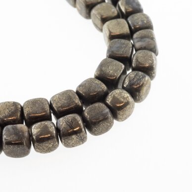 Pyrite, Natural, B Grade, Rounded Square Bead, Khaki Gold, 37-39 cm/strand, 8 mm