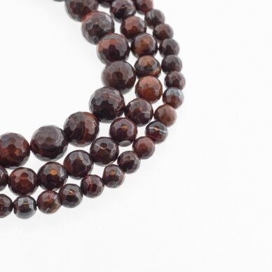 Red Tigereye/Bull's Eye, Natural, B Grade, Heated, Faceted Round Bead, 37-39 cm/strand, 4, 6, 8, 10, 12 mm