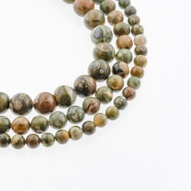 Rhyolite/Rainforest Jasper, Natural, AB Grade, Round Bead, Green, 37-39 cm/strand, 4, 6, 8, 10, 12 mm