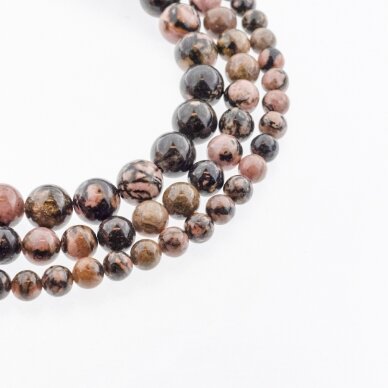 Rhodonite, Natural, B Grade, Round Bead, Pink-Black, 37-39 cm/strand, 4, 6, 8, 10, 12 mm