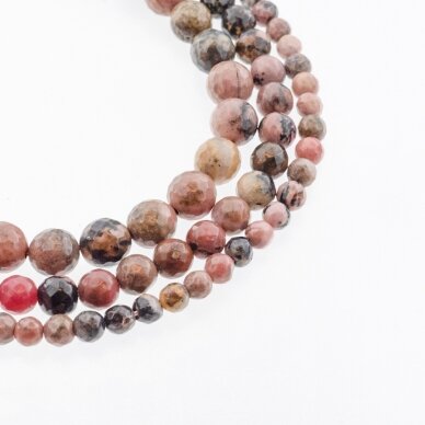 Rhodonite, Natural, B Grade, Faceted Round Bead, Pink-Black, 37-39 cm/strand, 4, 6, 8, 10, 12 mm