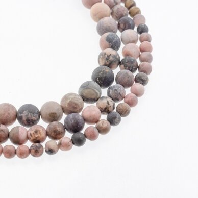 Rhodonite, Natural, B Grade, Matte Round Bead, Pink-Black, 37-39 cm/strand, 4, 6, 8, 10, 12 mm